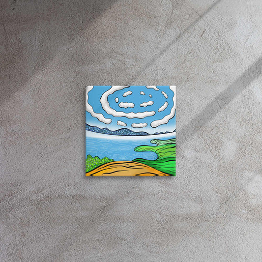 Bright Canvas print showing a square abstract contemporary Canadian landscape design