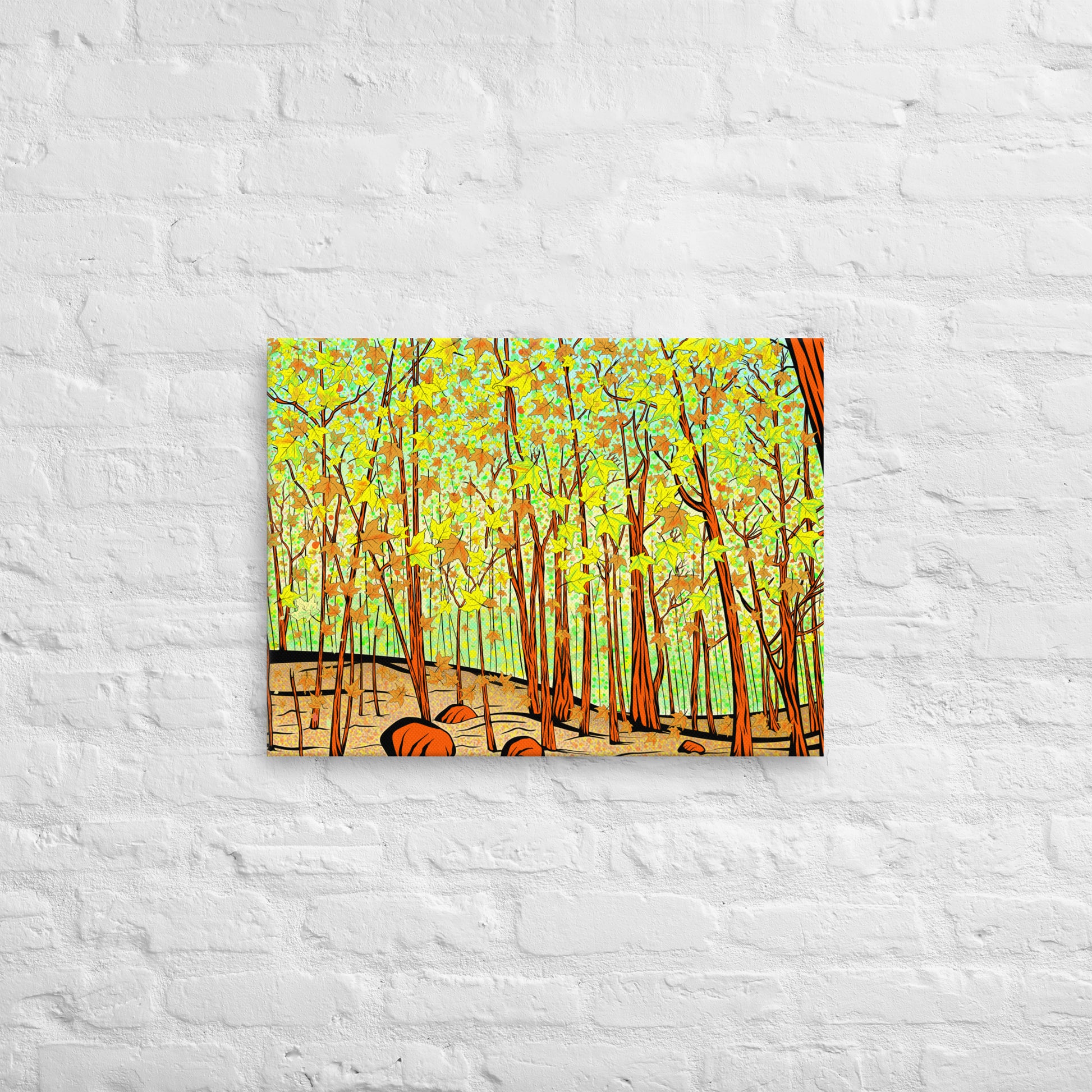 Deep into Fall captures the golden hush of Haliburton autumns — contemporary canvas print inspired by forest walks