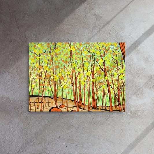Deep into Fall captures the golden hush of Haliburton autumns — contemporary canvas print inspired by forest walks
