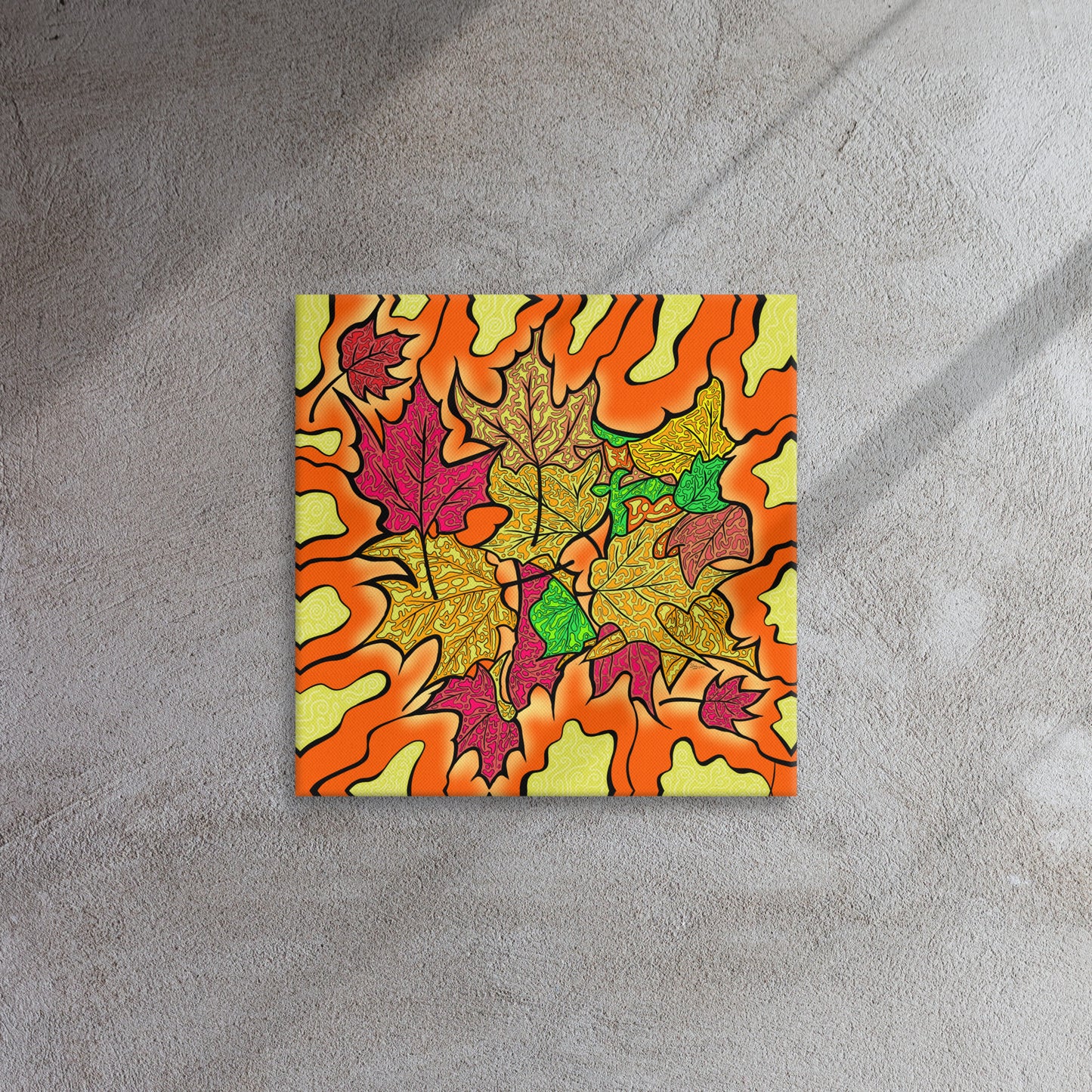 A cozy bright autumn canvas print inspired by cottage country. Bold colours, cottage country charm, & nature's beauty
