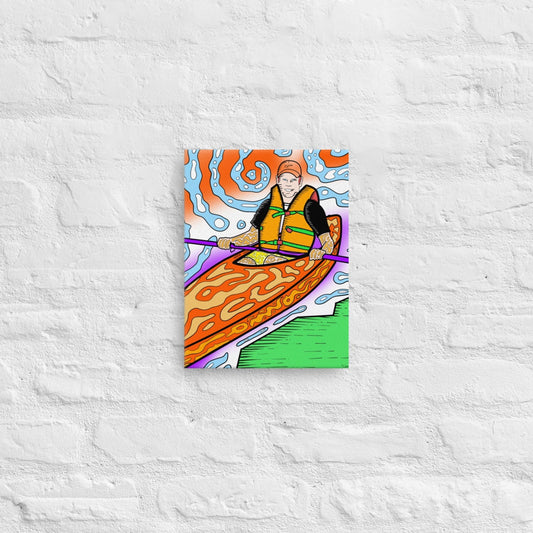 Bright orange and green trippy kayak on water canvas print
