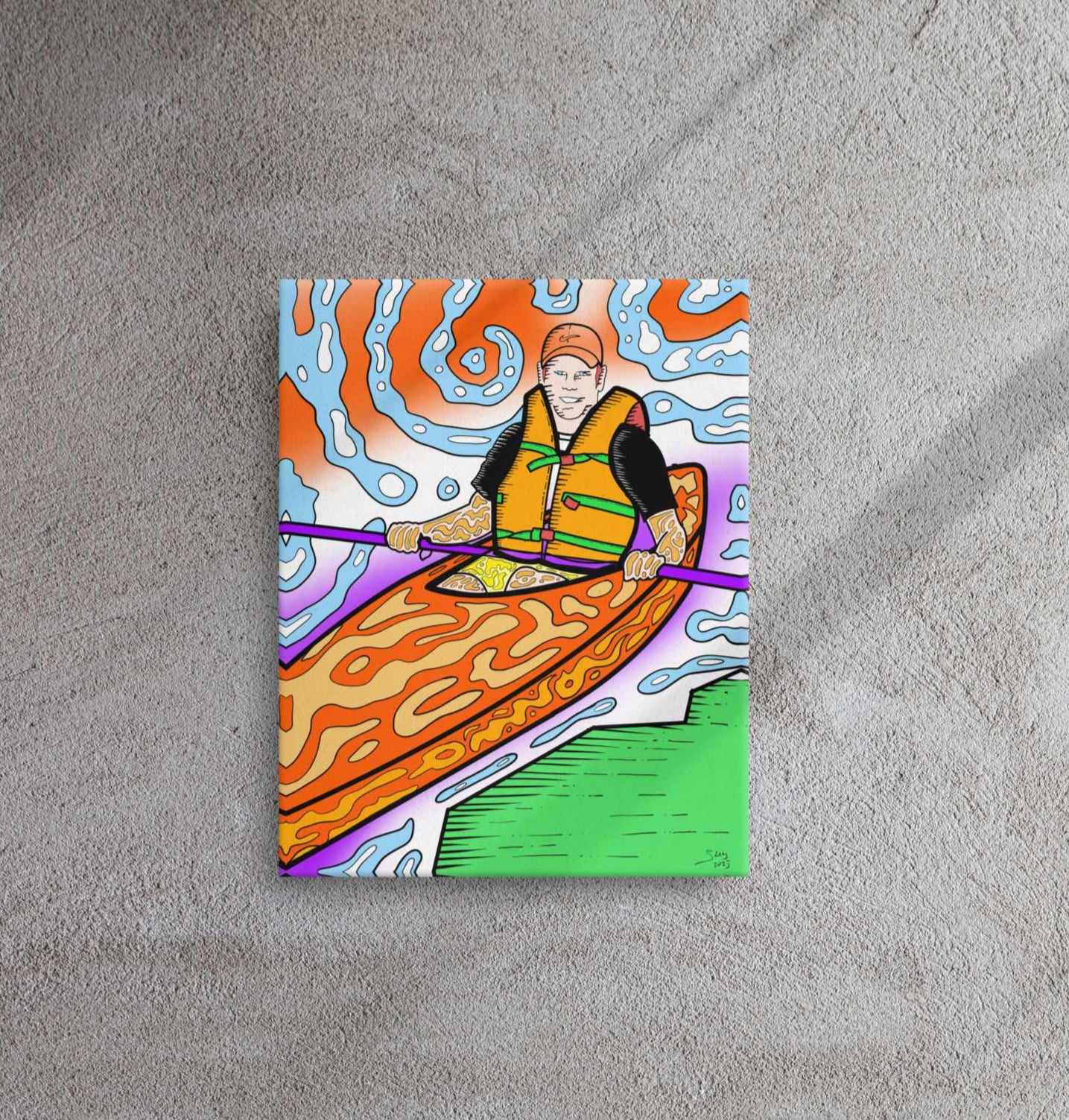Kayak in Haliburton weird, creative canvas art - contemporary psychedelic Muskoka cottagecore wall decor for modern homes and Ontario cottage country. Shop now!