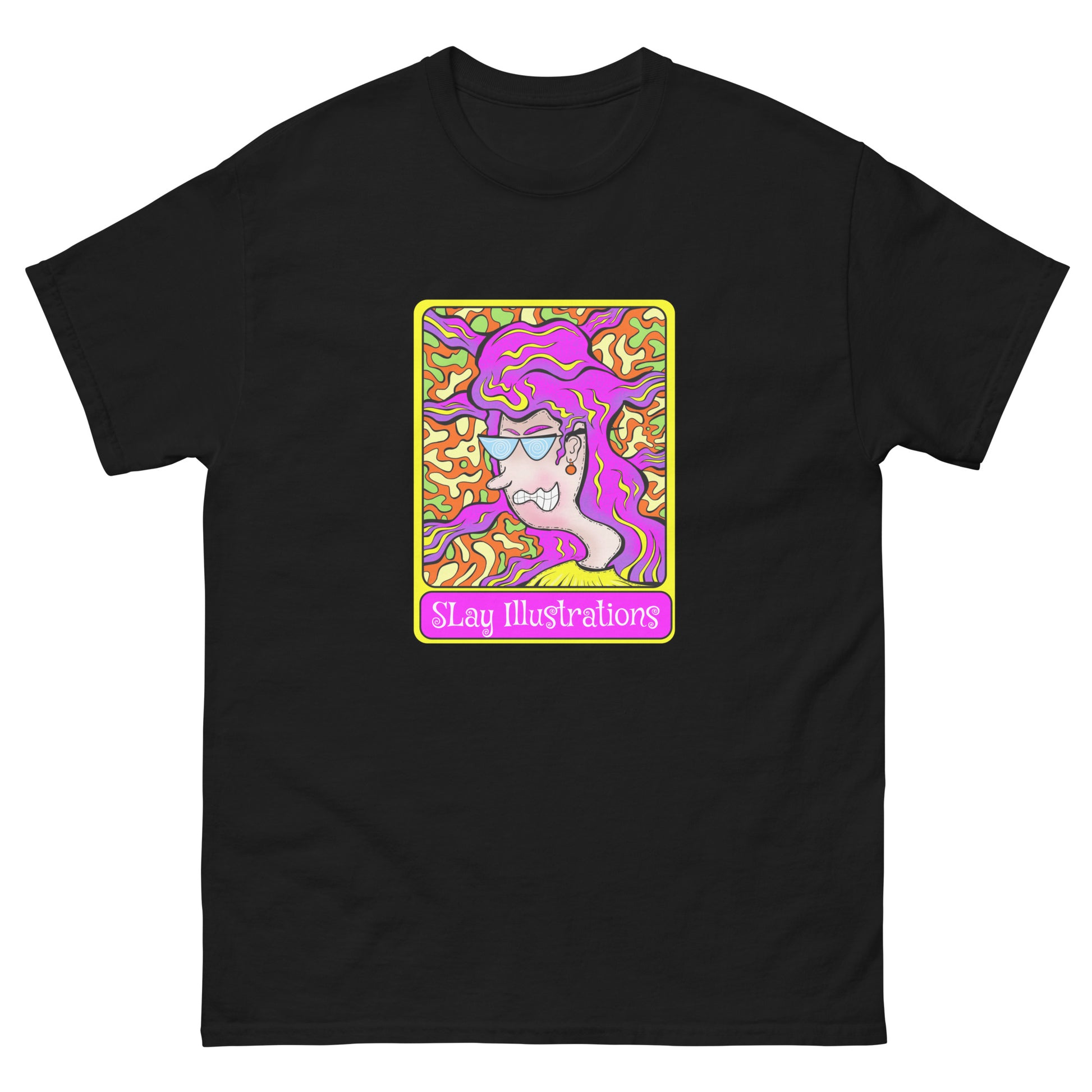 Groovy cotton tee with 1960s psychedelic vibes, bold colours & punk flair streetwear style - black