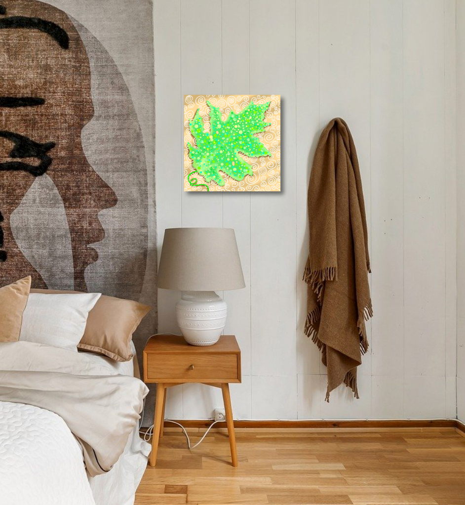 Dazzling Leaf Canvas Print thin canvas, sample in bedroom