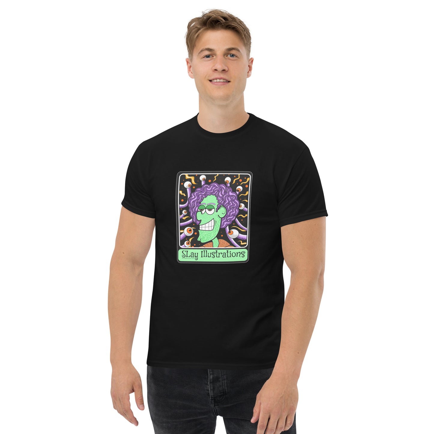 Groovy cotton unisex tee with 1960s psychedelic vibes, bold colours with purple flair & rock style