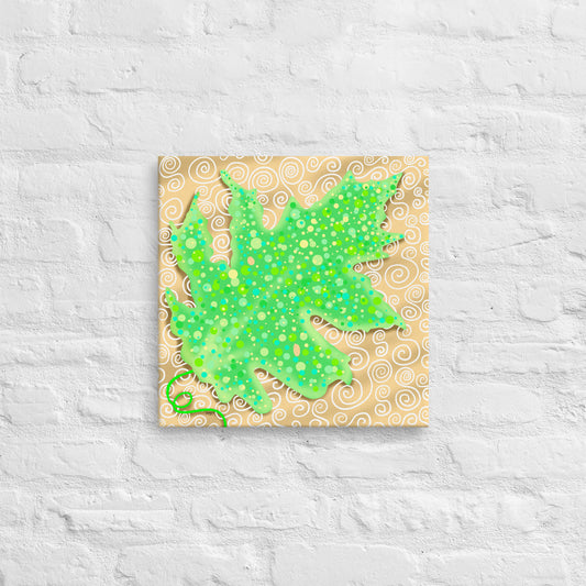 Dazzling Leaf Canvas Print thin canvas viewed against brick wall