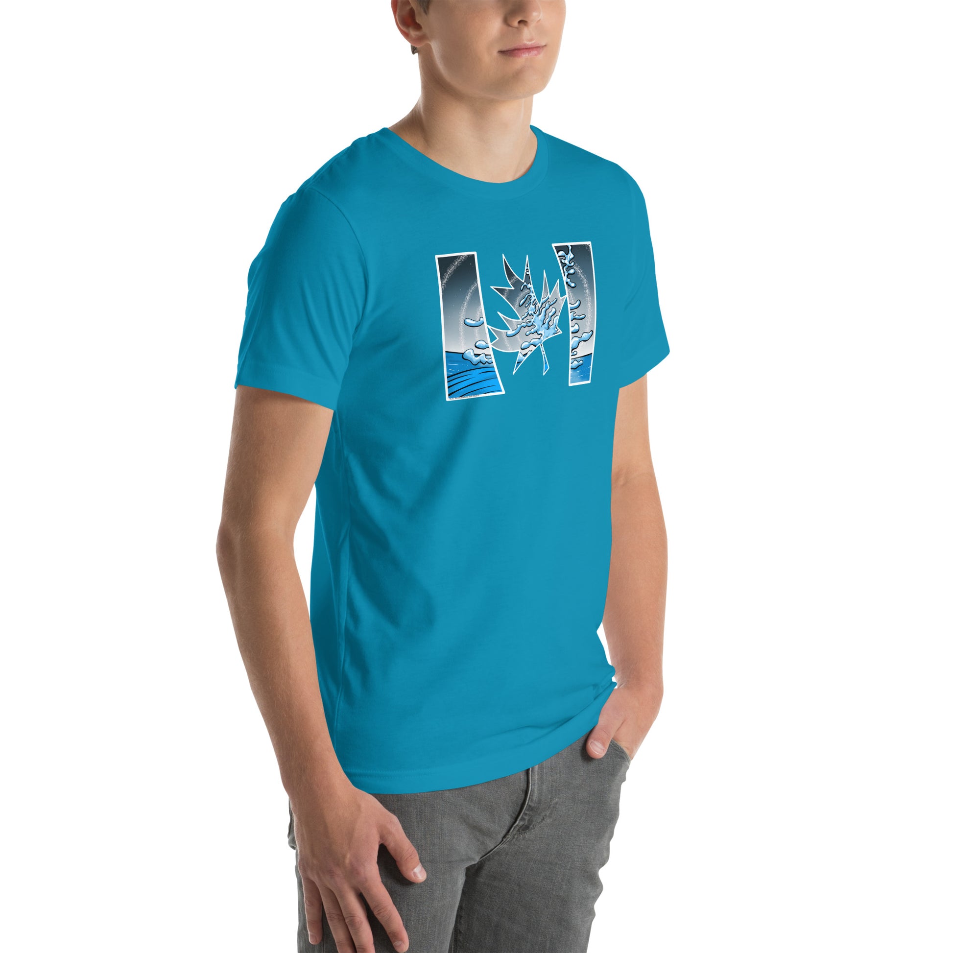 Blue unisex t-shirt featuring a trippy Lake Superior signature white pine.