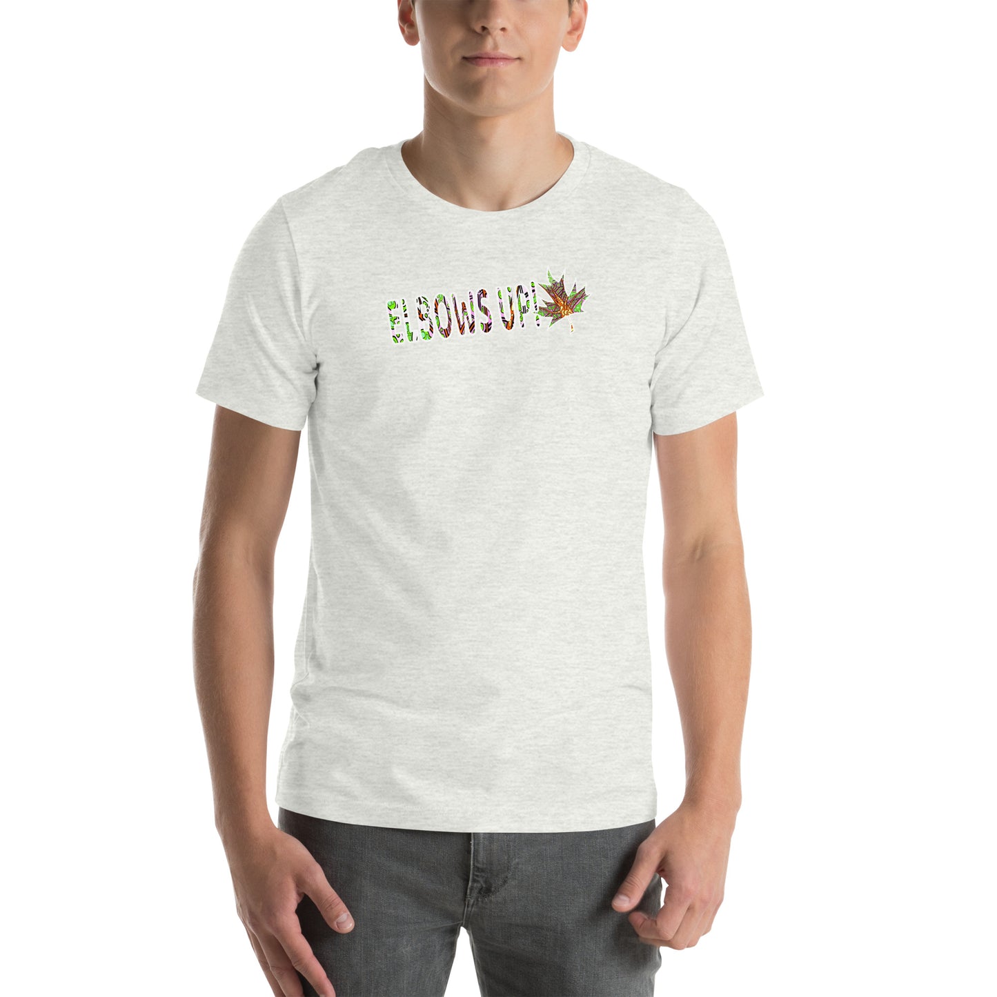 Elbows Up trippy Canadian unisex-staple-t-shirt-ash
