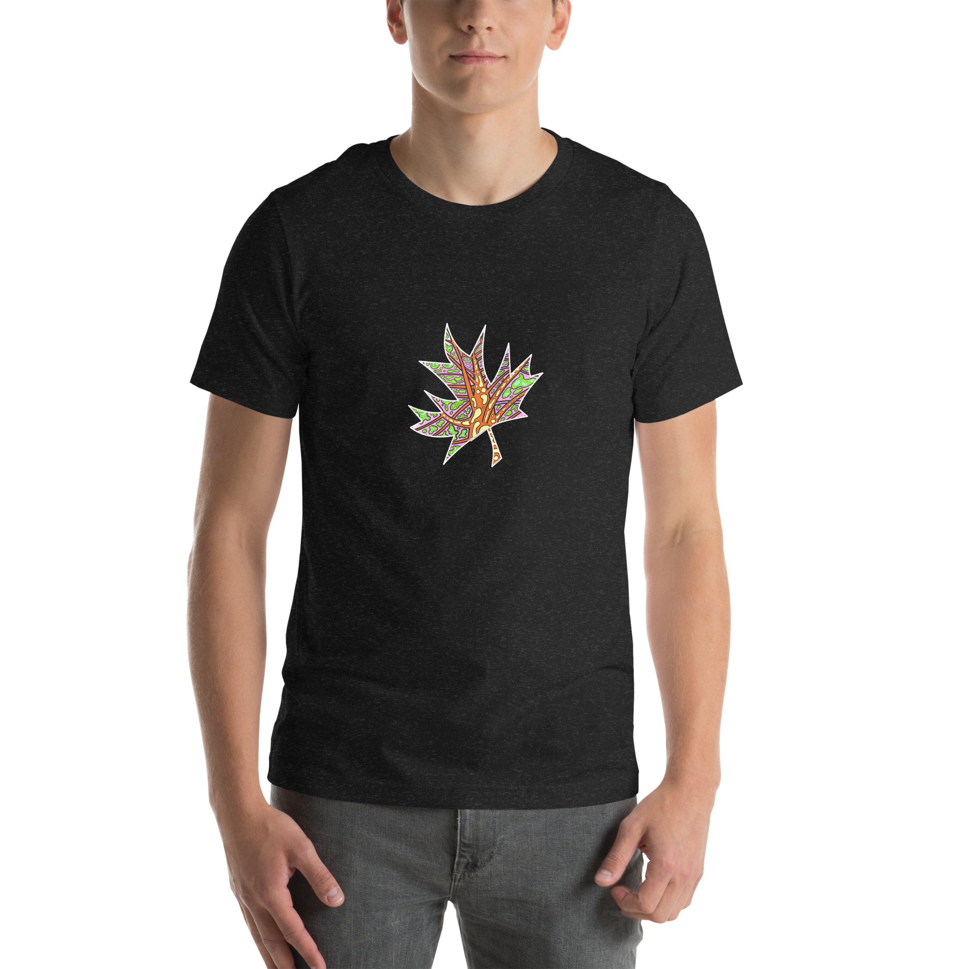 Trippy Maple Leaf - orange/green/yellow - Black T Shirt