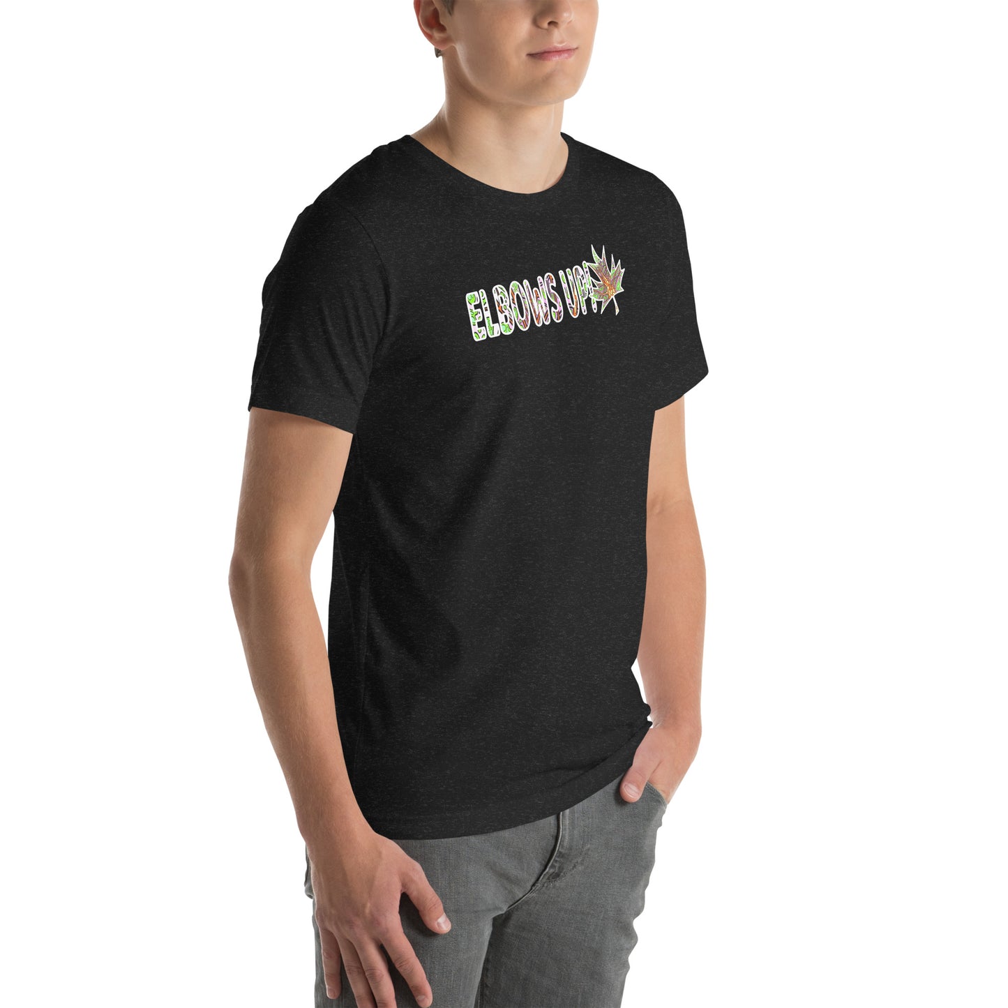Elbows Up trippy Canadian unisex-staple-t-shirt-black