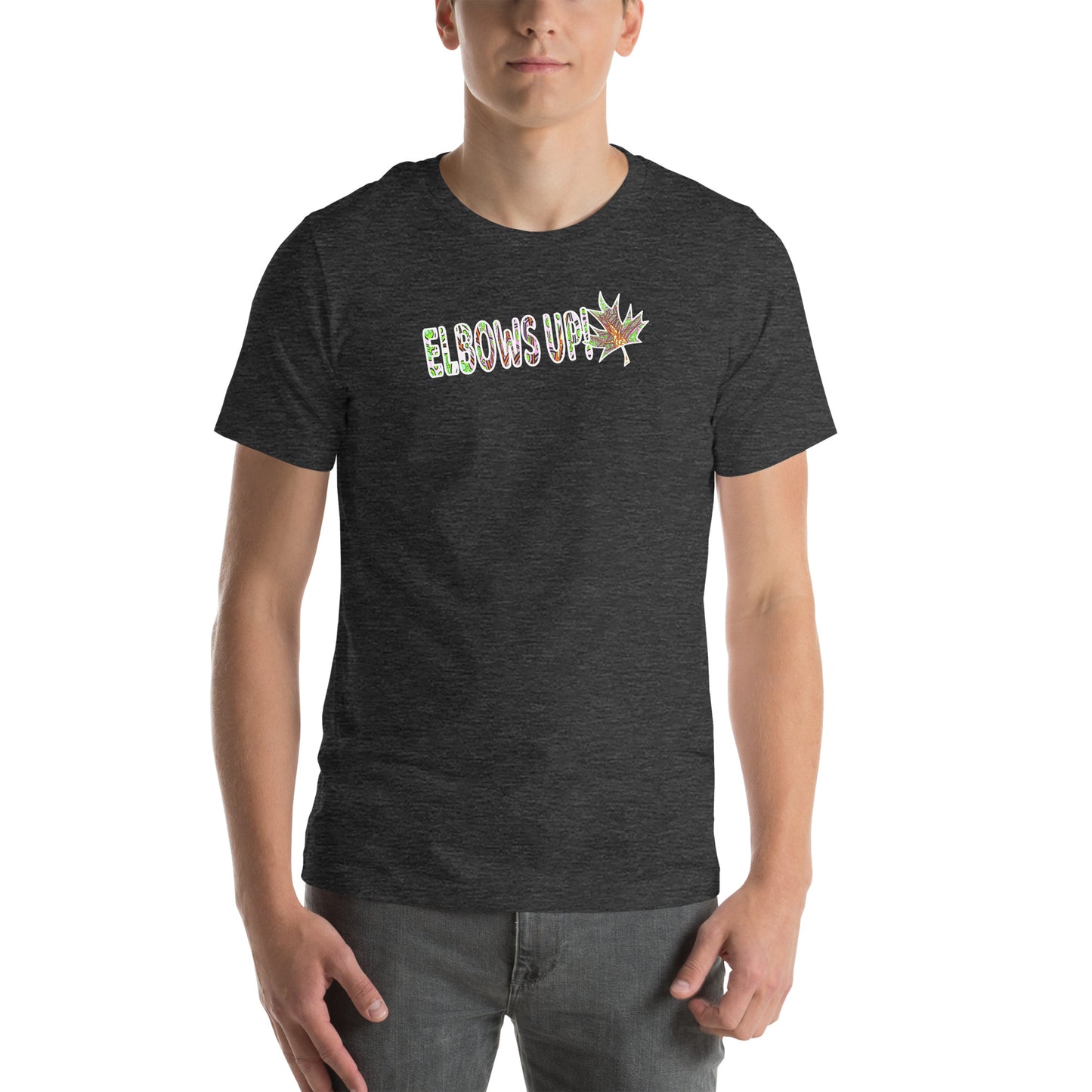 Elbows Up trippy Canadian unisex-staple-t-shirt-grey