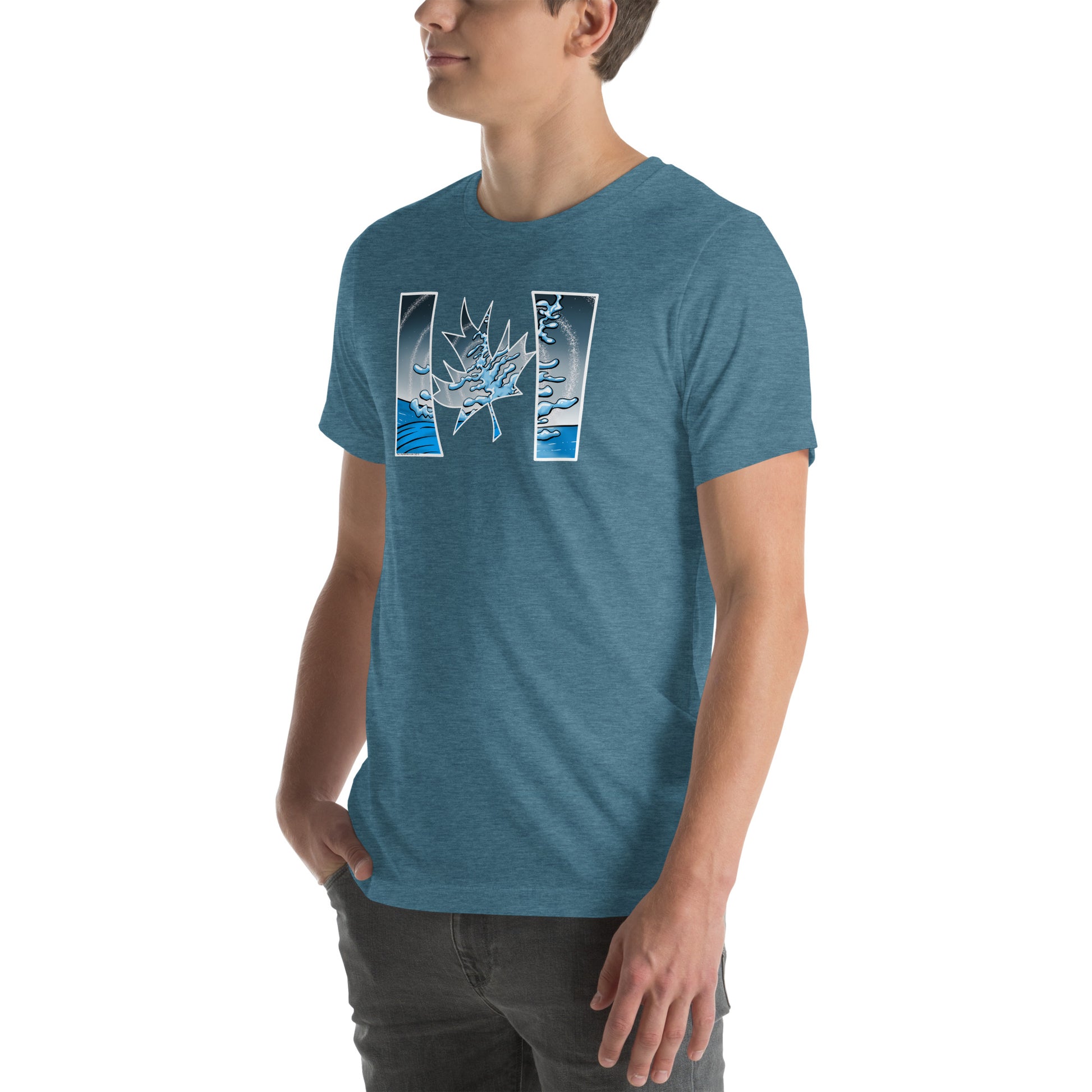 Blue unisex t-shirt featuring a trippy Lake Superior signature white pine.