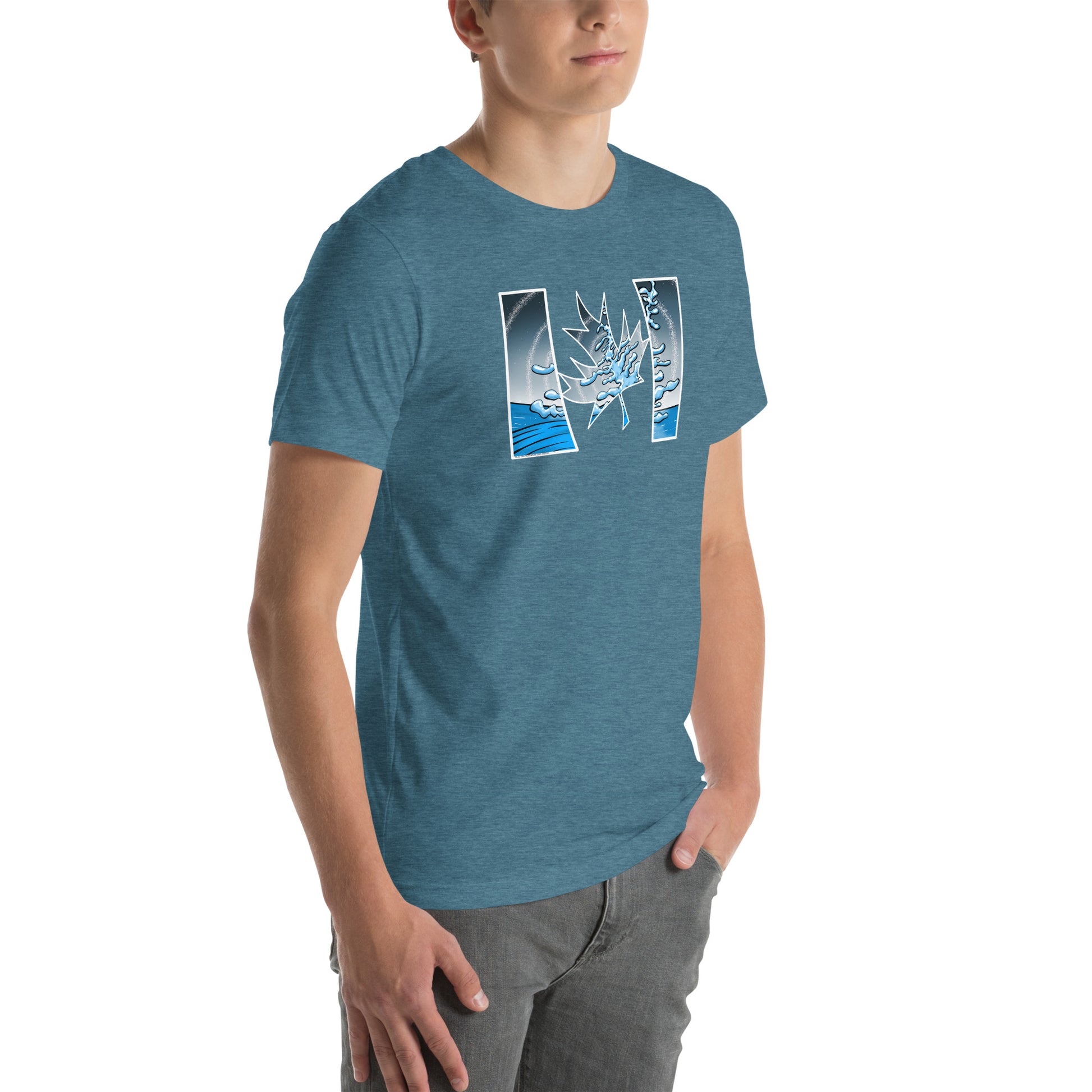 Blue unisex t-shirt featuring a trippy Lake Superior signature white pine.