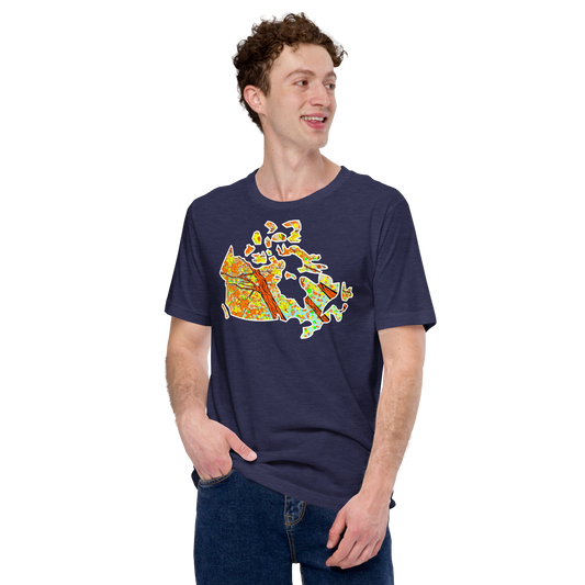 Autumn Map of Canada - Unisex t-shirt | Trippy Maple Leaf Tees - Cottage Country | SLay Illustrations