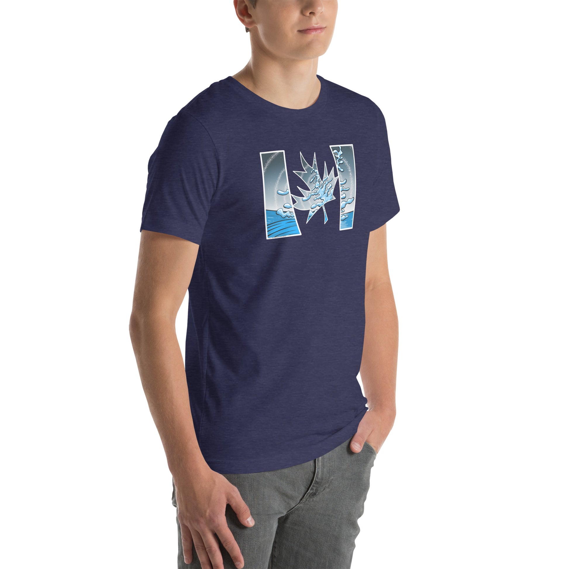 Dark blue unisex t-shirt featuring a trippy Lake Superior signature white pine.