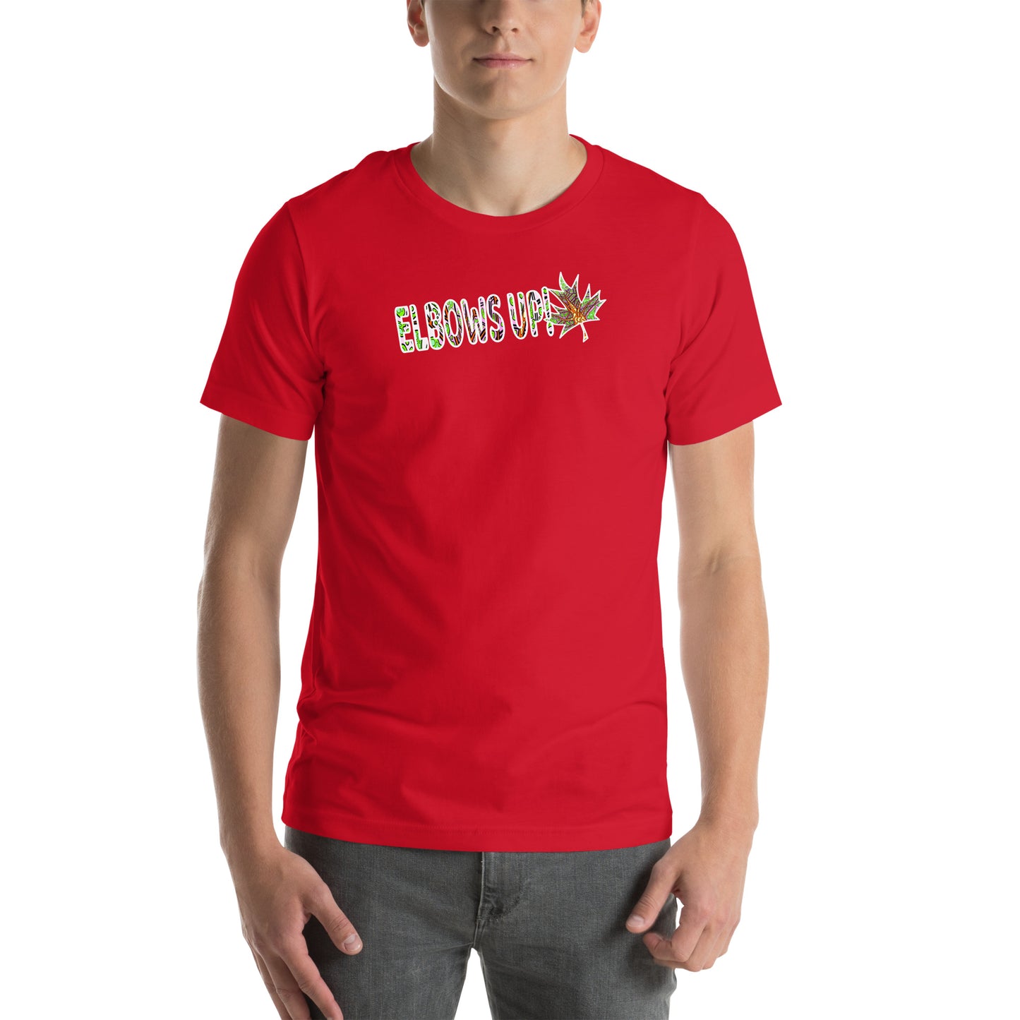 Elbows Up trippy Canadian unisex-staple-t-shirt-red