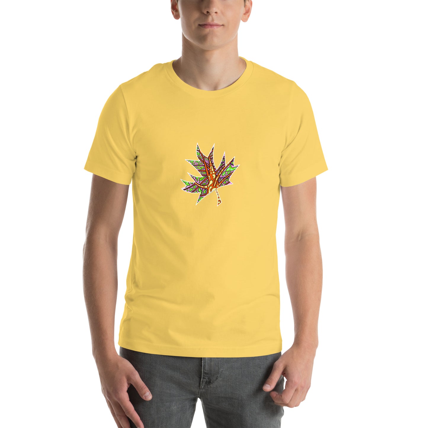 Trippy Maple Leaf - orange/green/yellow - Yellow T Shirt