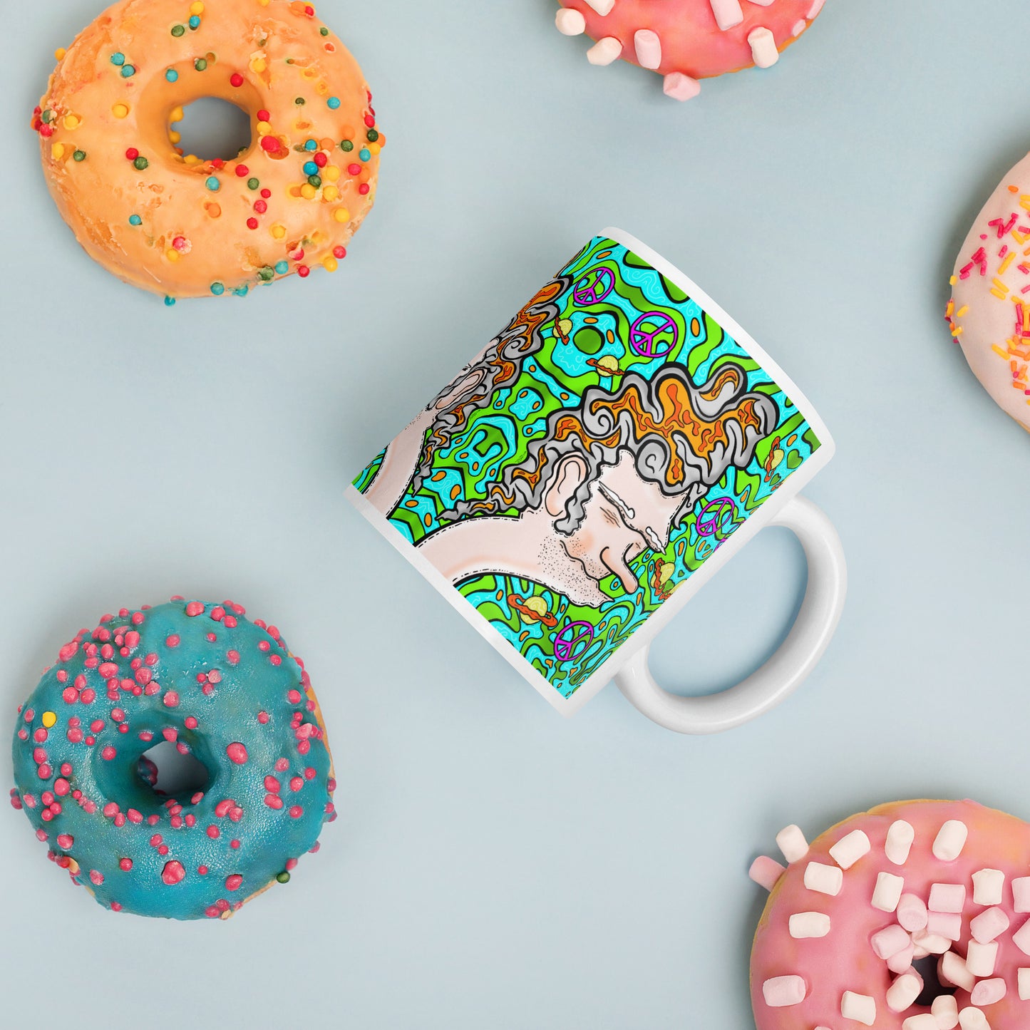 60s Sven Groovy psychedelic ceramic mug with trippy retro character design. Dishwasher safe, and Canadian-made—perfect for bold coffee lovers.