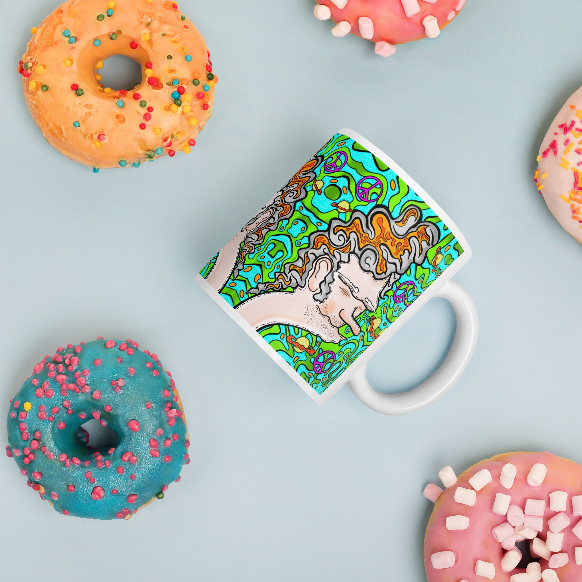 60s Sven Groovy psychedelic ceramic mug with trippy retro character design. Dishwasher safe, and Canadian-made—perfect for bold coffee lovers.