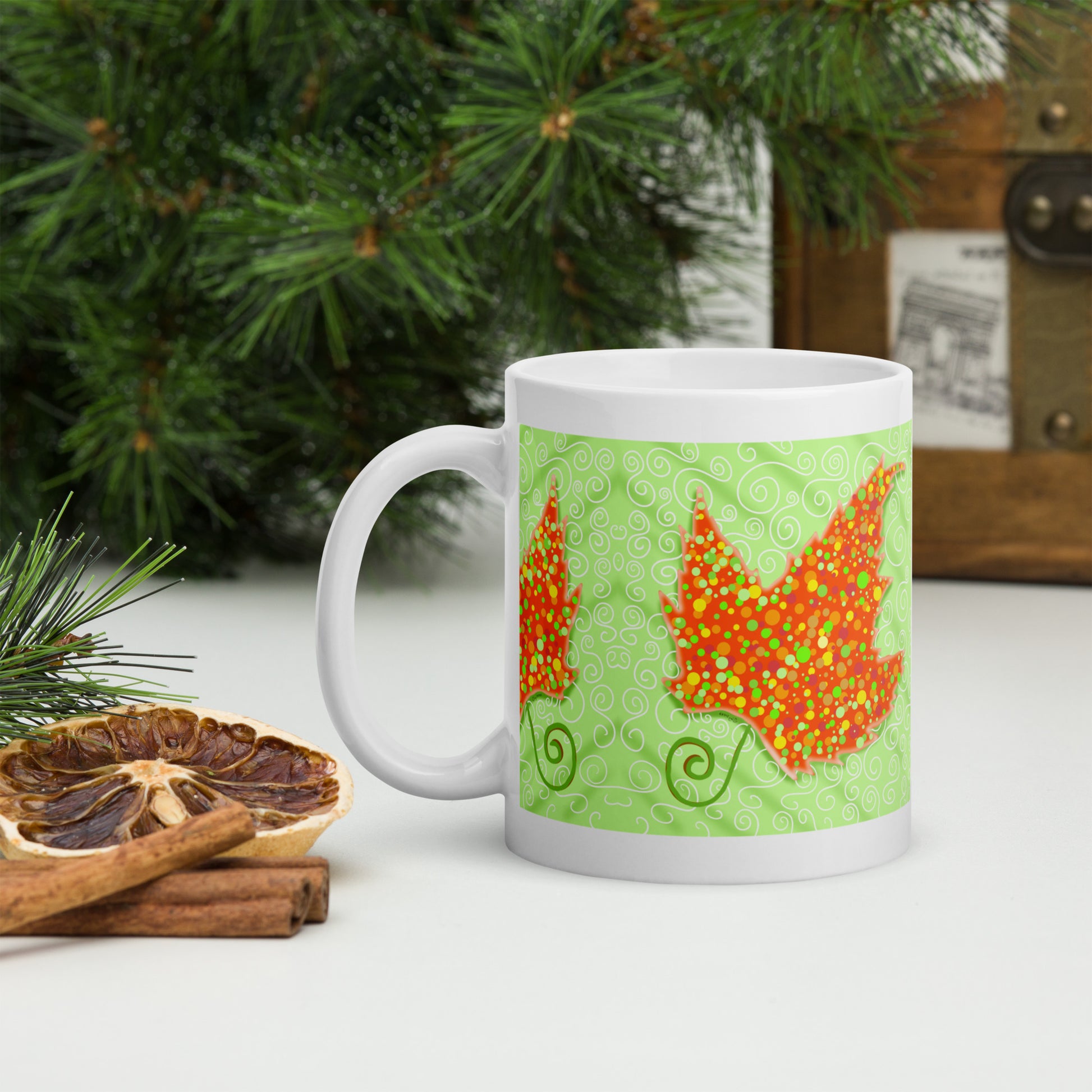 Surreal Maple Leaf Ceramic Mug  | Canadian Nature Art Mock Up
