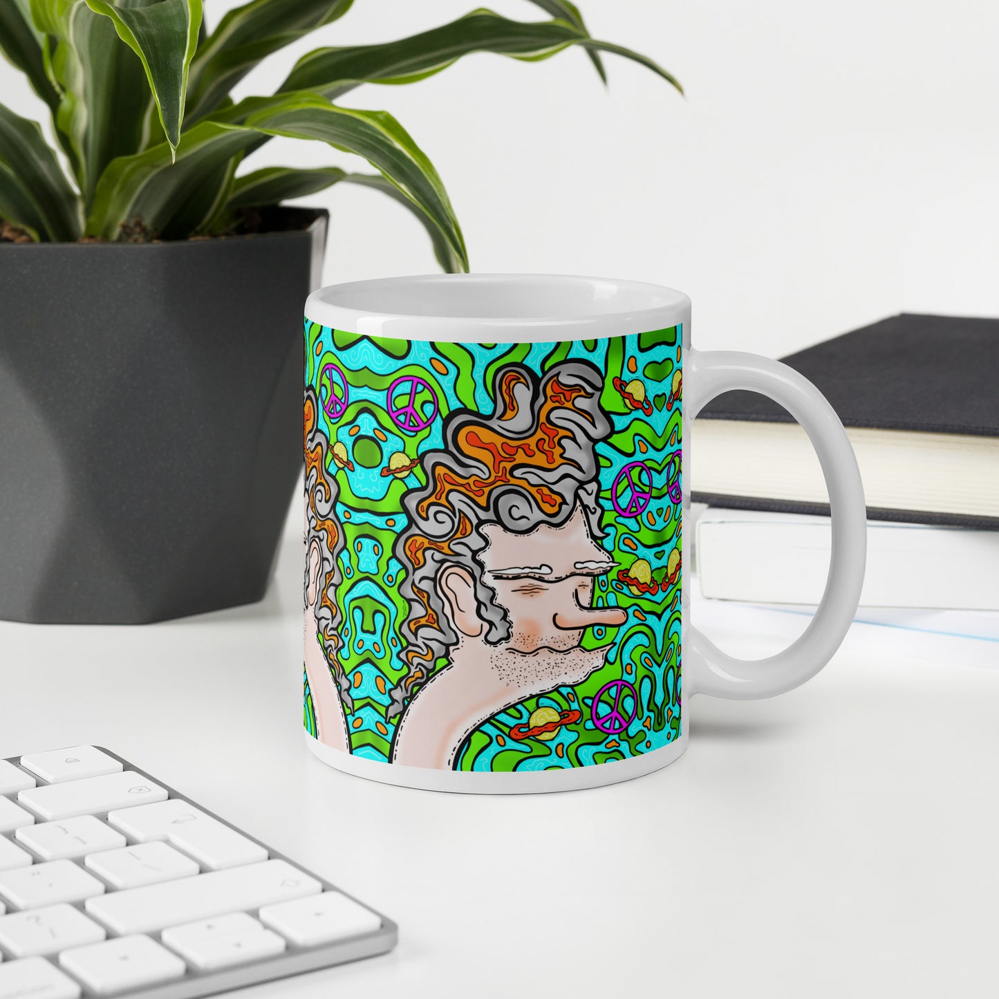 60s Sven Groovy psychedelic ceramic mug with trippy retro character design. Dishwasher safe, and Canadian-made—perfect for bold coffee lovers.
