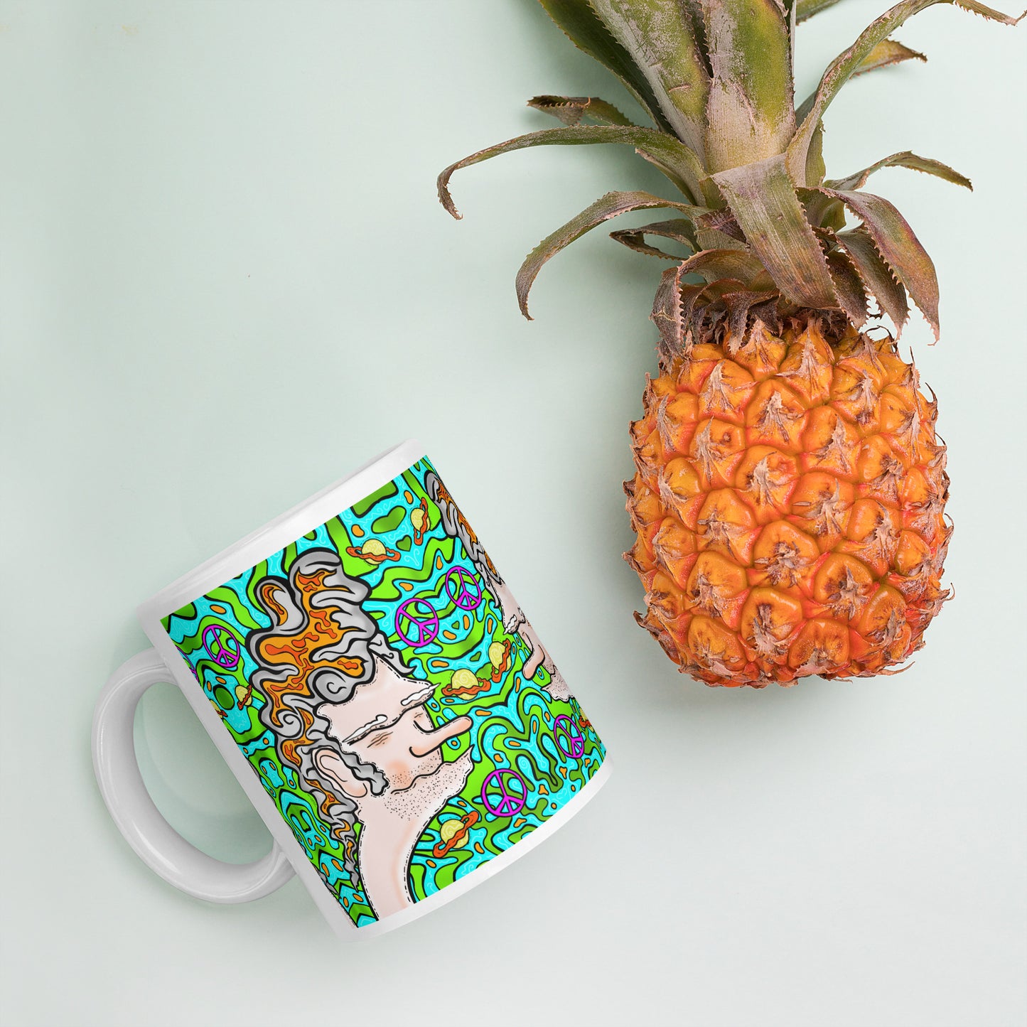 60s Sven Groovy psychedelic ceramic mug with trippy retro character design. Dishwasher safe, and Canadian-made—perfect for bold coffee lovers.