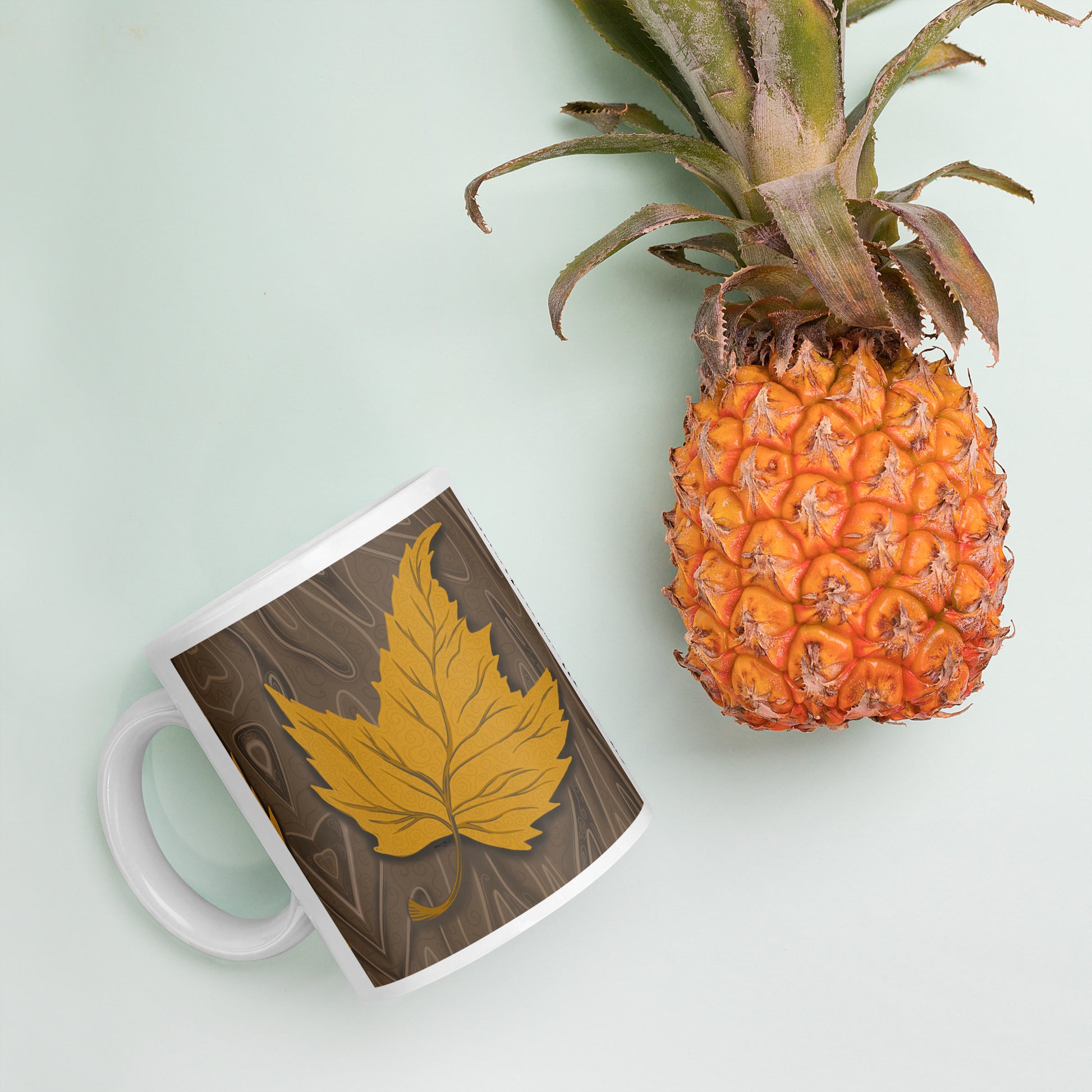 Autumn Leaf White Mug  | Canadian Nature Art Mock Up