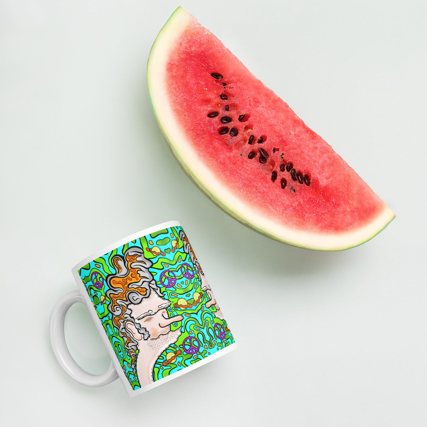 60s Sven Groovy psychedelic ceramic mug with trippy retro character design. Dishwasher safe, and Canadian-made—perfect for bold coffee lovers.