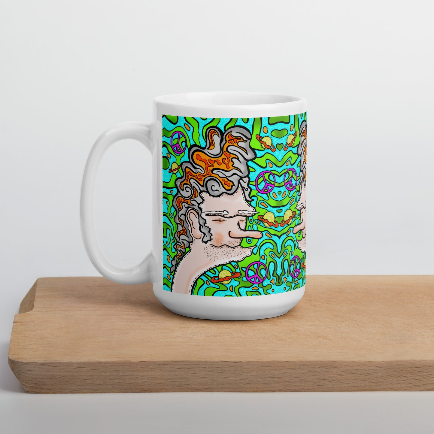 Groovy psychedelic ceramic mug with trippy retro character design. Dishwasher safe, and Canadian-made—perfect for bold coffee lovers.