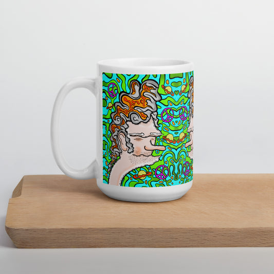 Groovy psychedelic ceramic mug with trippy retro character design. Dishwasher safe, and Canadian-made—perfect for bold coffee lovers.