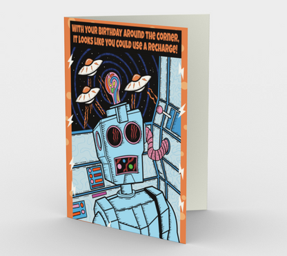 Groovy 8-Bit Recharge =Greeting Card