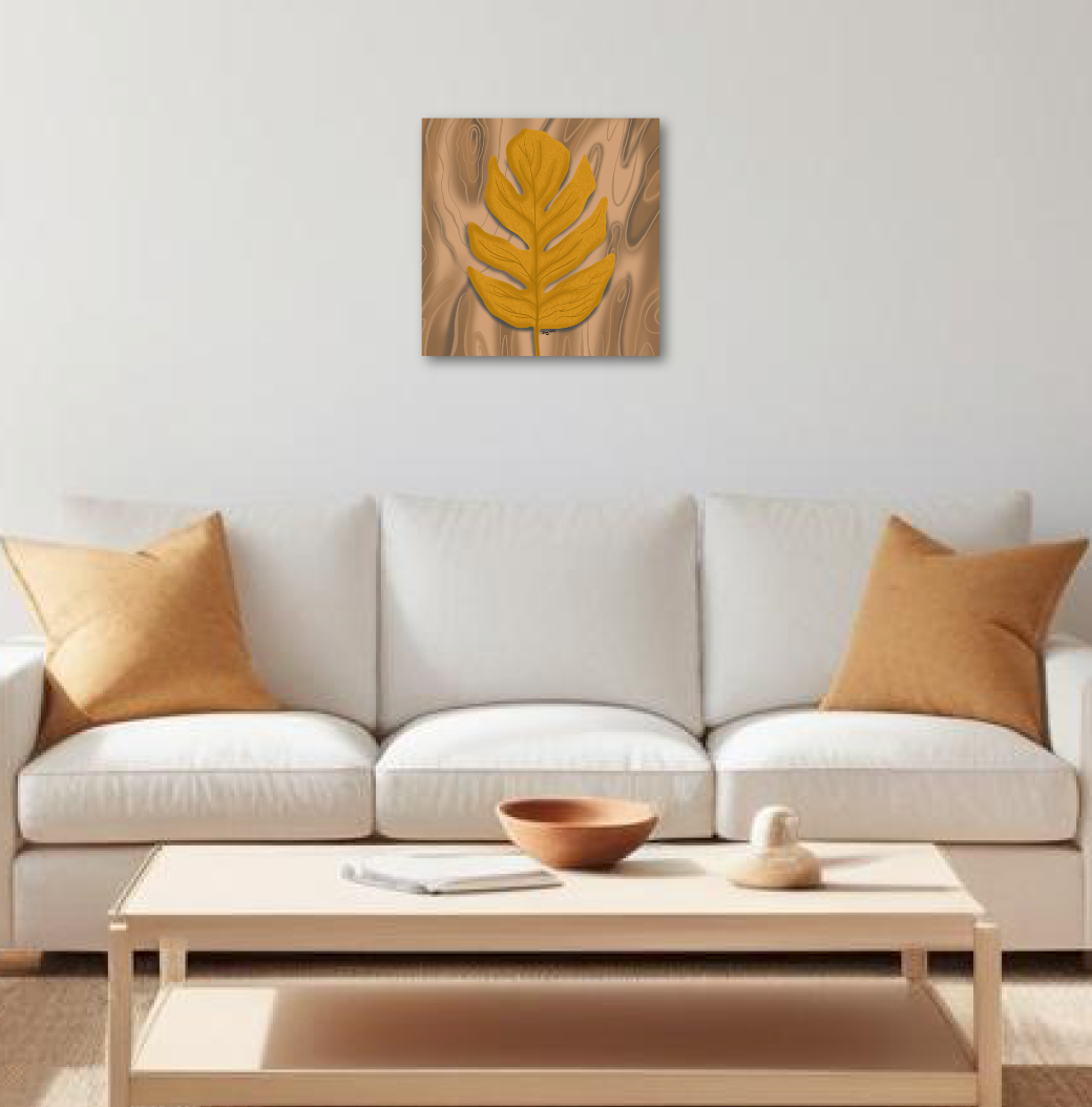 Autumn Leaf Canvas Print in hues of brown in living room