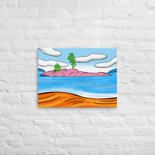 Contemporary Bathtub Island vibrant abstract Canadian landscape print, trippy wall art. Modern cottage decor gift