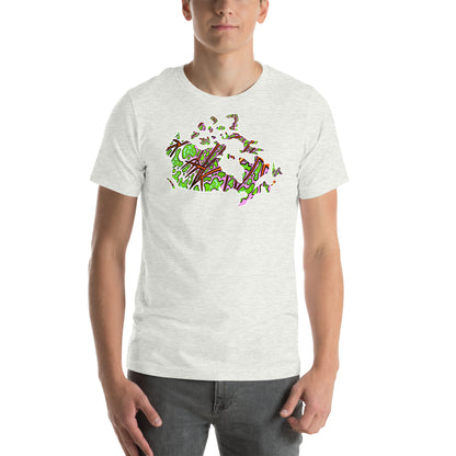Model wearing Trippy Canada map design printed on Ash unisex t-shirt
