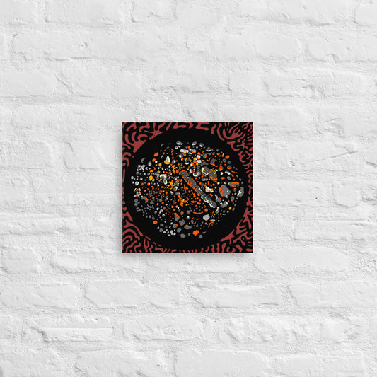 Fire pit In West Guilford - deep red and black print against brick wall 12x12 