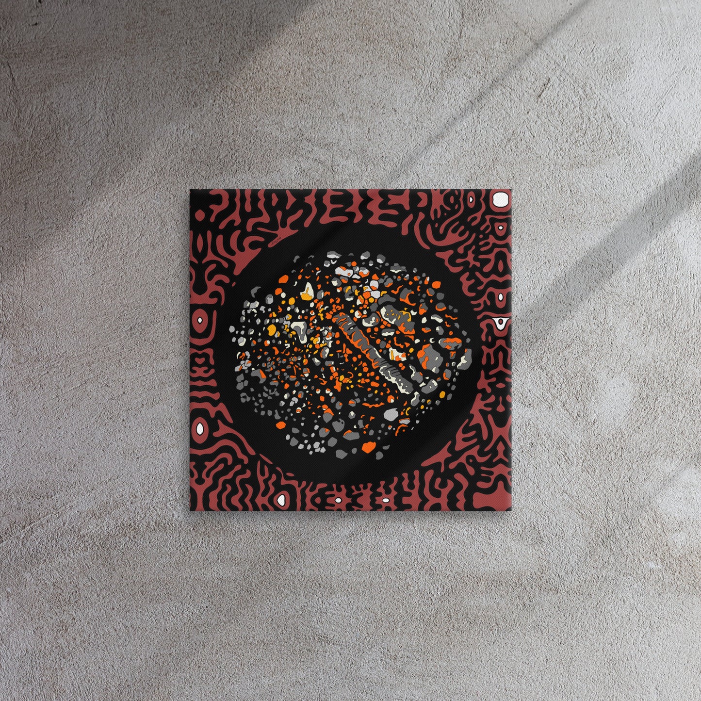 Firepit in West Guilford canvas - contemporary psychedelic campfire art gift for cottage decor and modern Canadian home art