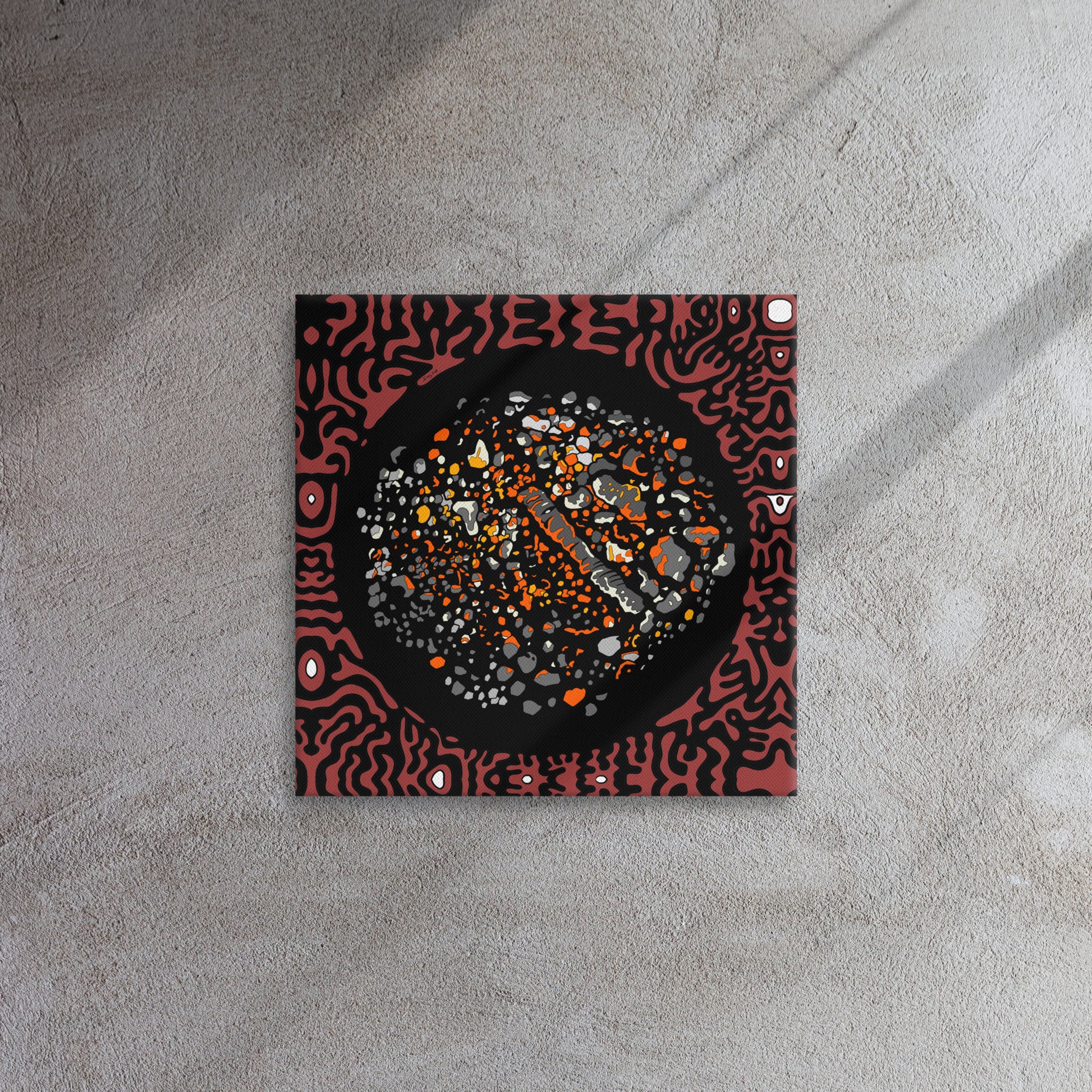 Firepit in West Guilford canvas - contemporary psychedelic campfire art gift for cottage decor and modern Canadian home art