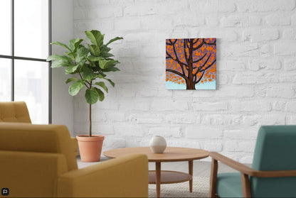 Magic Maple psychedelic autumn canvas - swirling Canadian maple leaf art in vibrant fall colours, cottage country wall decor