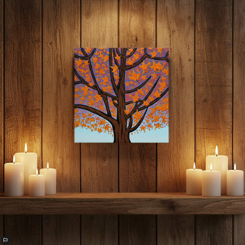 Magic Maple contemporary canvas print - bold psychedelic maple leaf wall art for cottage and modern home autumn decor