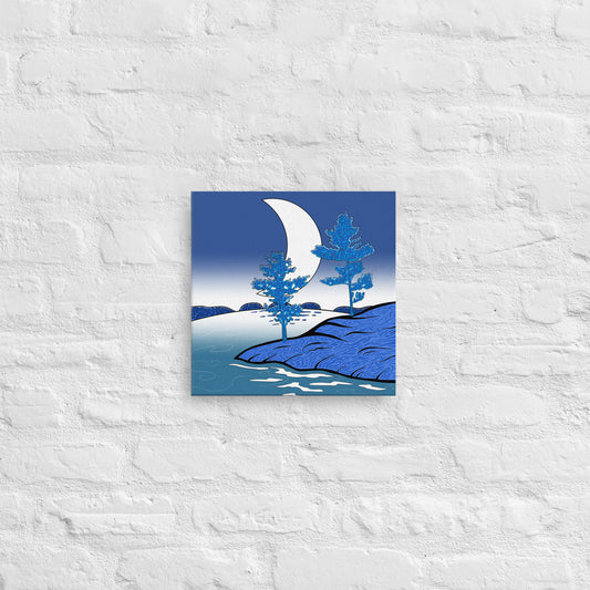 Moody nighttime moon art, astronomy-inspired stylistic print with peaceful contemporary decor for aesthetic wall art