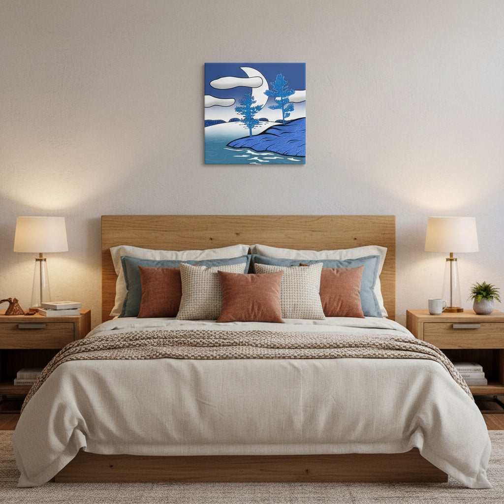 Moon Night 02 - atmospheric moon & clouds canvas, astronomy-inspired art. Peaceful contemporary wall decor gift