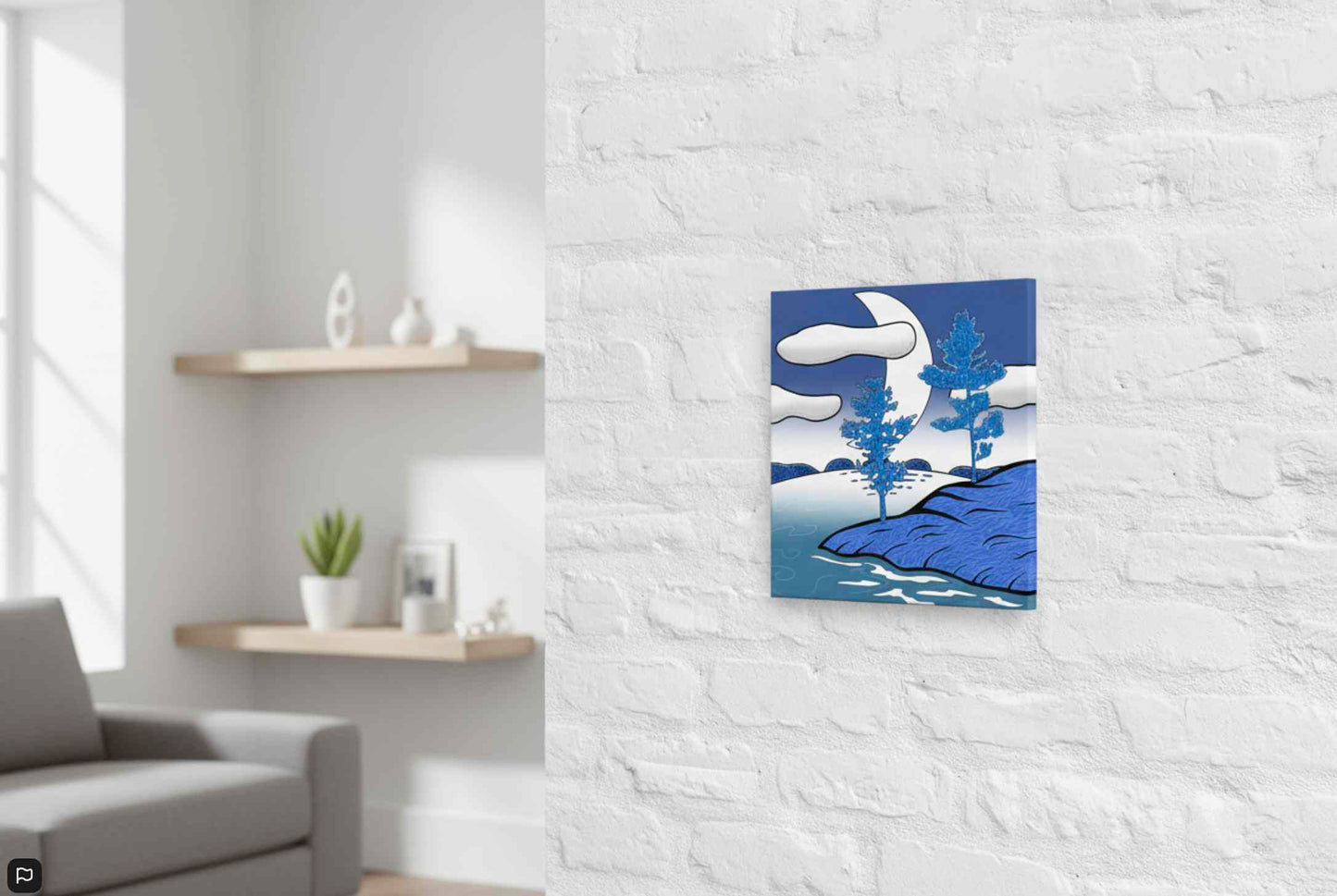 Batchawana Bay moonlight canvas - psychedelic Lake Superior night sky art. Northern Ontario gift for moon lovers & cottage decor