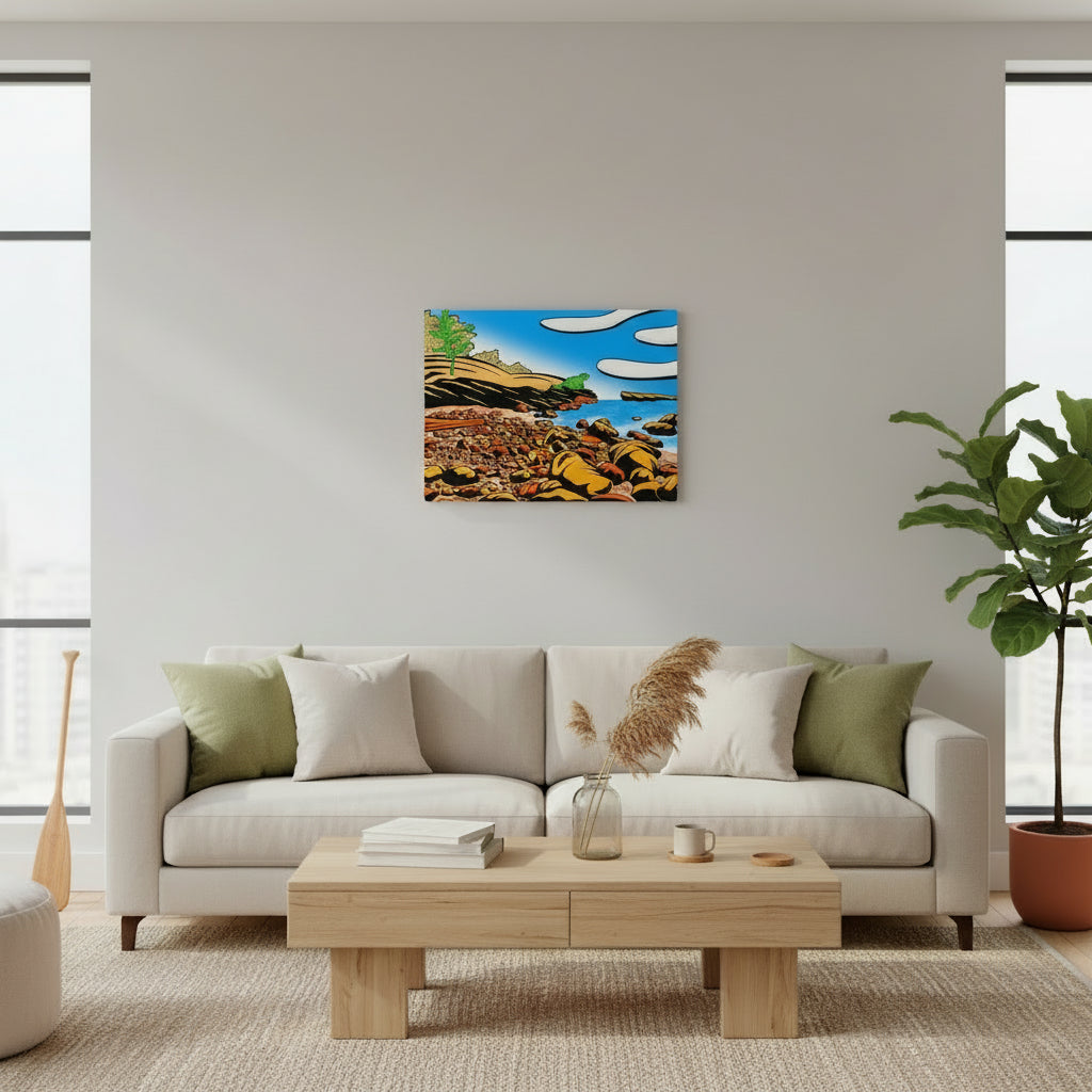 Pancake in Transition - Vibrant Lake Superior fall print -contemporary wall art with autumn colours. Perfect gift for Canadian fans.