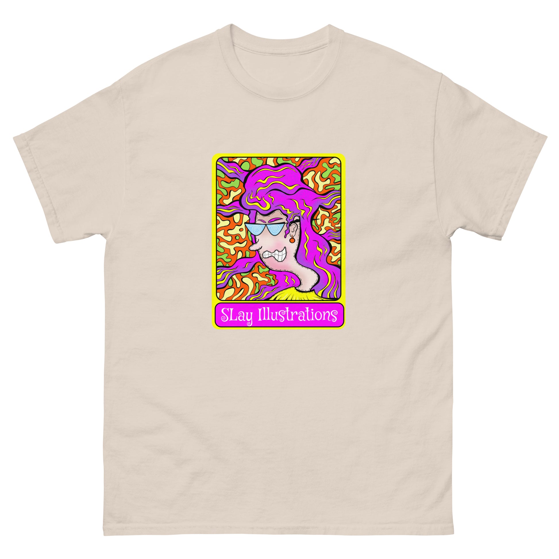 Groovy cotton tee with 1960s psychedelic vibes, bold colours & punk flair streetwear style