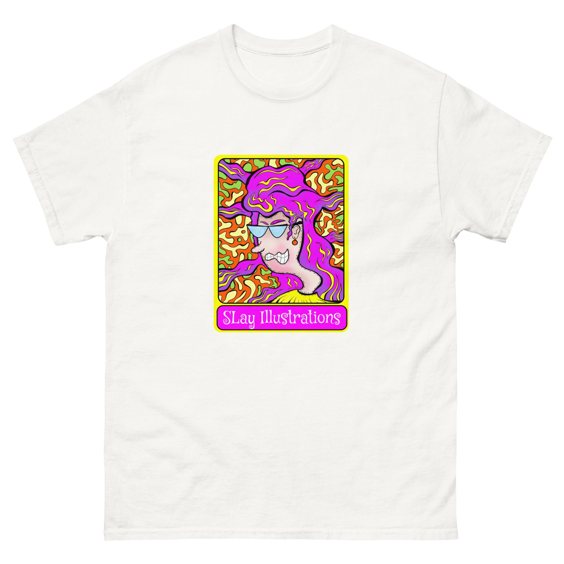 Groovy cotton tee with 1960s psychedelic vibes, bold colours & punk flair streetwear style - white