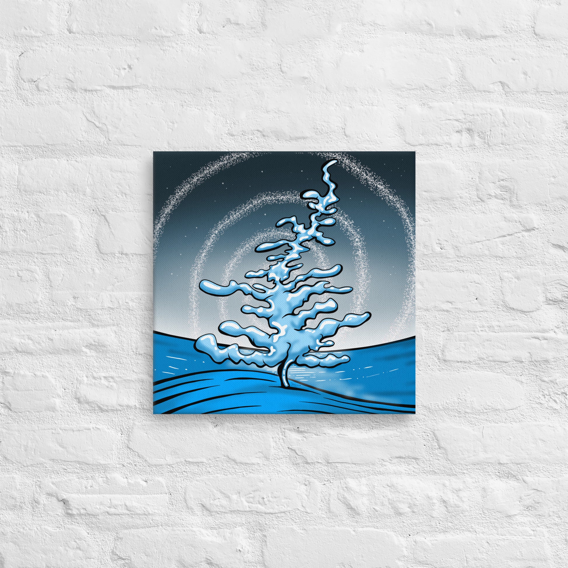 Contemporary art Sky full of stars canvas print based on Lake Superior in blue hues. 