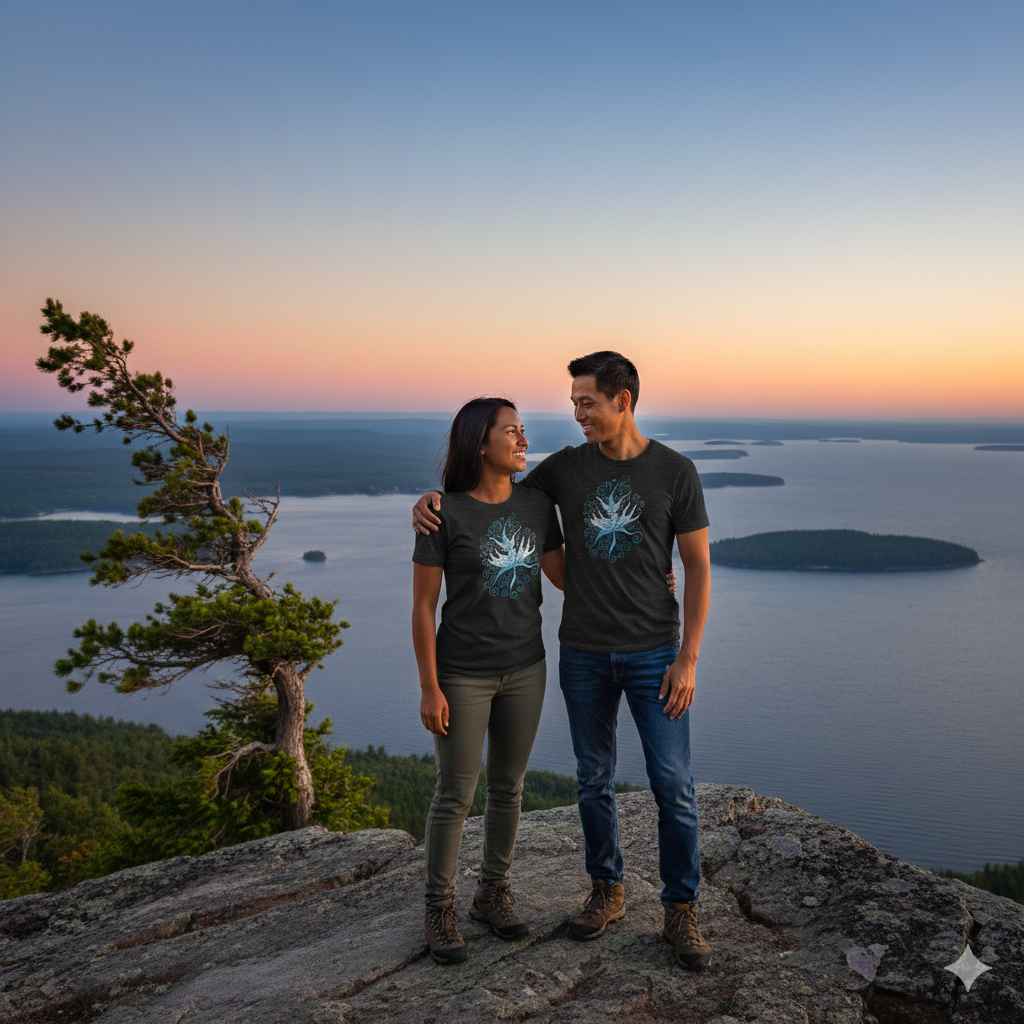 Spiral Blue North - Unisex t-shirt | Trippy Maple Leaf Tees - Cottage Country | SLay Illustrations