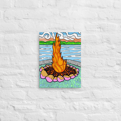 Trippy Day fire canvas print on the shore line of Lake Superior