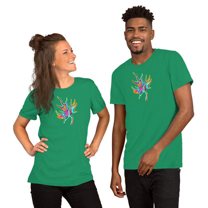 Woman & Man sporting Psychedelic Maple - Green Unisex t-shirt | Trippy Maple Leaf Tees - Cottage Country | SLay Illustrations