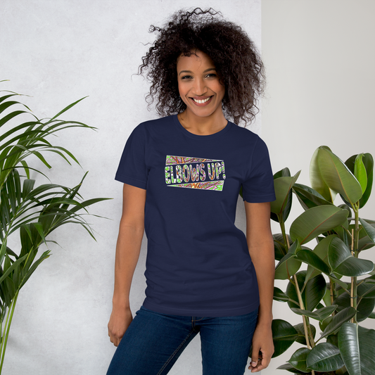 Elbows Up trippy Canadian unisex-staple-t-shirt-navy 